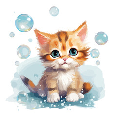 Cute Kitten with bubbles Clipart 