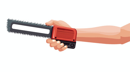 Hand holding simple saw carpentry tool flat vector