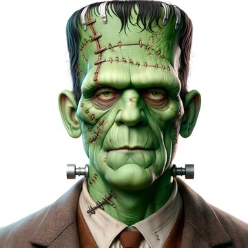 Frankenstein Green Monster Illustration on a White Background