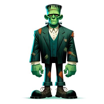 Frankenstein Green Monster Illustration on a White Background