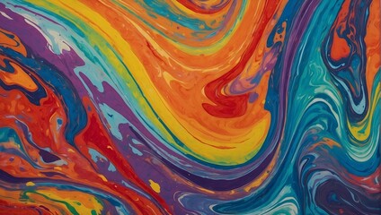 A dynamic abstract banner featuring bold, marbled waves of acrylic paint in a rainbow of colors Generative AI