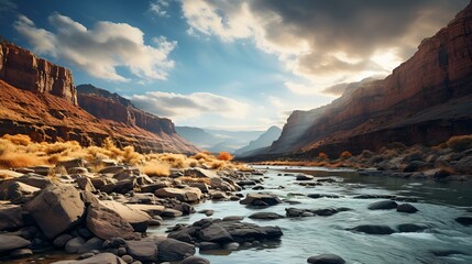 Grand Canyon river flowing through majestic red rock landscape