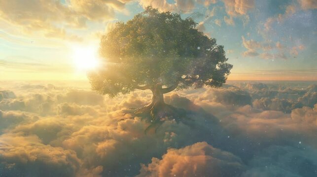a beautiful tree in heaven. seamless looping time-lapse virtual 4k video Animation Background.
