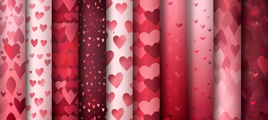 Romantic set of vector background designs. Modern pink and red pattern with hearts. generative ai