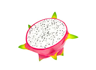 Fresh dragon fruit Half cut saw the flesh of the dragon fruit or pitahaya (pitaya) isolated on white background. clipping path included. Fresh organic dragon fruit from the garden. food concept.