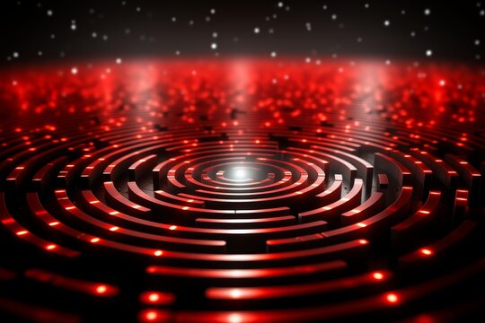 Abstract red grid tunnel or wormhole, futuristic 3d portal. Cosmic funnel-shaped spiral technology