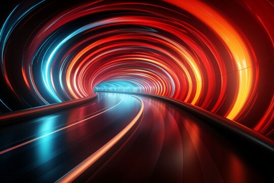 Abstract red grid tunnel or cosmic wormhole 3d portal funnel-shaped spiral technology