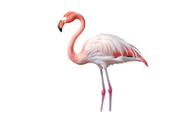 Pink Flamingo Standing on Hind Legs. On a White or Clear Surface PNG Transparent Background.