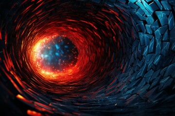 Abstract red grid tunnel. Futuristic 3d portal, cosmic wormhole, funnel shaped, spiral technology