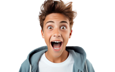 Astonished Man With Surprised Expression. On a White or Clear Surface PNG Transparent Background.