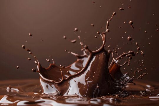 Chocolate splash on brown background