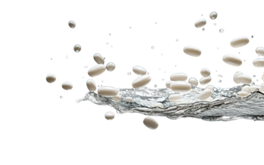 Pills Falling Into Water. On a White or Clear Surface PNG Transparent Background.