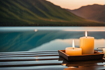Tranquil Spa Scene with Lit Candles on Water