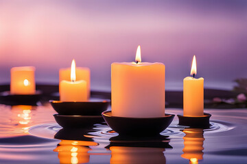 Tranquil Spa Scene with Lit Candles on Water