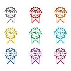 Ten years experience icon isolated on white background. Set icons colorful