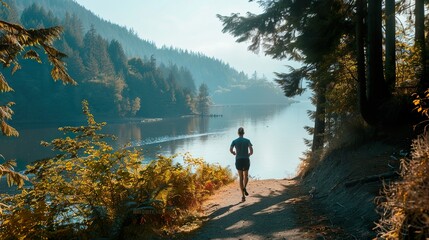 A person jogging along a scenic trail, their breath steady and their muscles pumping.