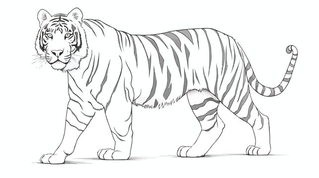 One continuous line image of a tiger in vector form