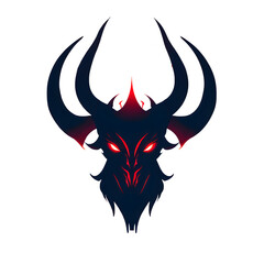 Four Horned Black Red High Demon, satan, evil, devil, lucifer head logo isolated with transparent background. 2D flat vector icon of High Demon