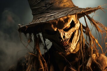 Grotesque Demonic scarecrow. Demon monster grass. Generate Ai