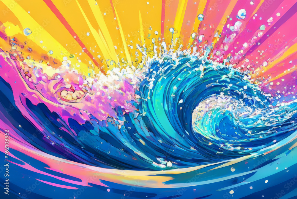 Sticker abstract background with water waves and splashes, 3d illustration