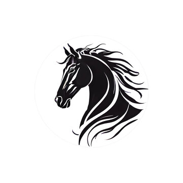 Simple and minimalist 2D Flat icon Logo of horse, isolated with transparent background. Black and white horse logo emblem