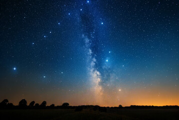 Milky way with stars in the night sky. Long exposure photograph.