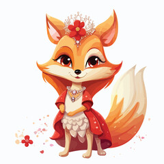 Fox princess clipart isolated on white background