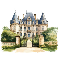 Fototapeta na wymiar French Chateau Clipart isolated on white background