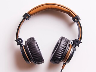 High-quality black and brown headphones with a sleek design, isolated on a white background, symbolizing music and audio entertainment.