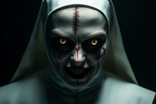 Eerie Nun creepy evil portrait. Ghost sister. Generate Ai