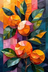 Oil painting features beautiful still life tangerine oranges  wall art, background, poster and wallpaper or banner