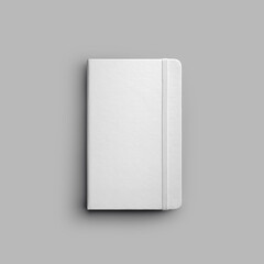 Mockup of white textured notebook with tie, sketchbook presentation, isolated on shadow background.