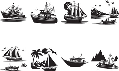 Boat Silhouettes EPS Sea Boat Vector Cool Boat Clipart	
