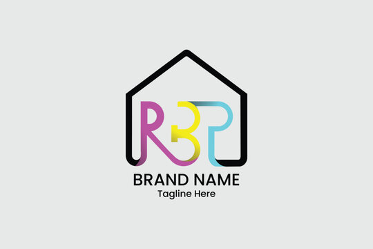 Gradient printing house logo template design . Abstract vector logo combines house and the letter RBP