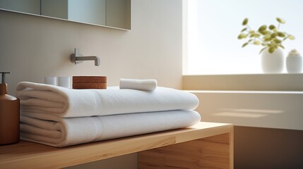  fluffy towels in a clean and spacious bathroom