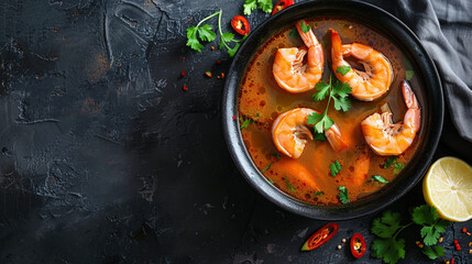 Tom Yum Goong, Thai spicy and sour soup with prawn, popular Thai cuisine.
