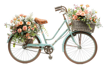 Fototapeta na wymiar Bicycle adorned with flowers, vintage style, isolated