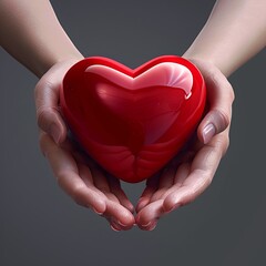 3D hands lovingly hug a red heart. Cartoon hand hugging a heart. generative ai