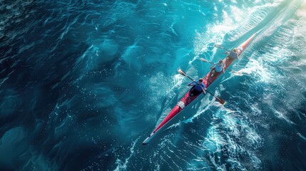 sport canoe rowing synchronous team of athletes competing in deep blue sea