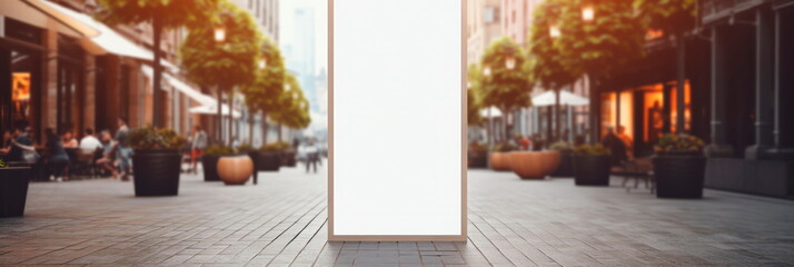 Versatile mockup template of a blank white vertical advertising banner, ideal for showcasing promotions or sales events in retail environments. Generative AI