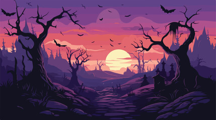 The mystical landscape in the style of Halloween. vector