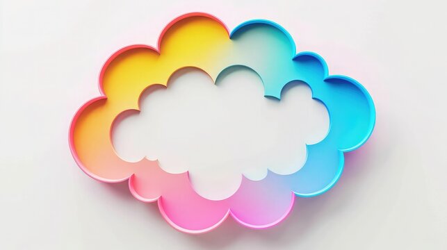 Colorful speech bubble like a cloud with blue border isolated on a white backdrop. Copy space,Abstract rainbow color cloud frame with place for your content made of blended colorful circles.