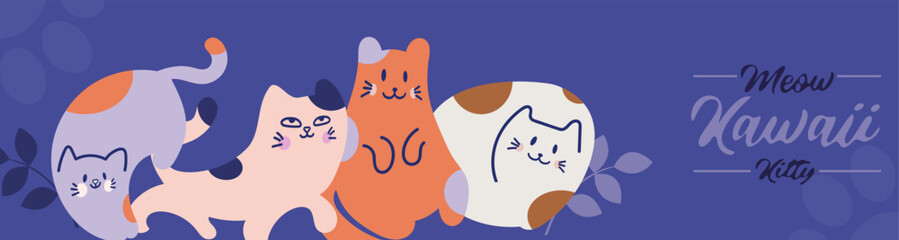 Kawaii Cats vector illustration  Smiling Kitty, cute and round-faced cat