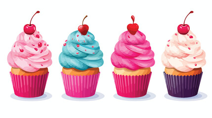 Vector cupcake icons flat vector isolated on white - obrazy, fototapety, plakaty