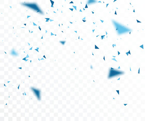 Falling blue confetti and ribbon, isolated on transparent background