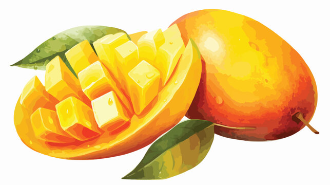 Watercolor image of mango on white background flat