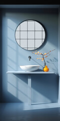 Modern Minimalist Bathroom Interior with Elegant Basin and Mirror