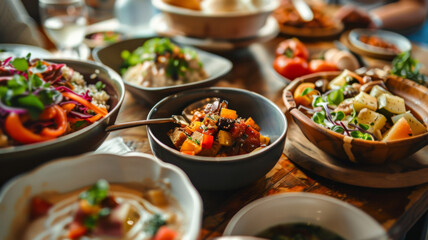 A feast for the senses, this table is laden with vibrant, delicious-looking dishes.