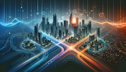 Concept of renewable and intelligent urban development a city model demonstrating the efficiency of smart technology an elaborate illustration of a city's electronic and physical infrastructure.