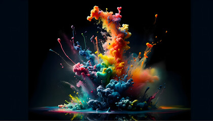 Vivid color splash on dark canvas a dynamic and fluid display of color splashes illuminating the darkness a canvas alive with moving vibrant hues ephemeral beauty of color interaction abstract.
